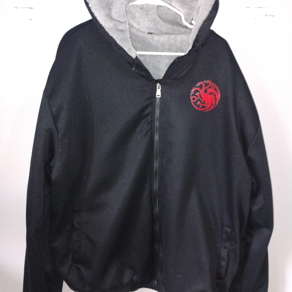 Black Zip-Up Hoodie with Red Dragon Emblem